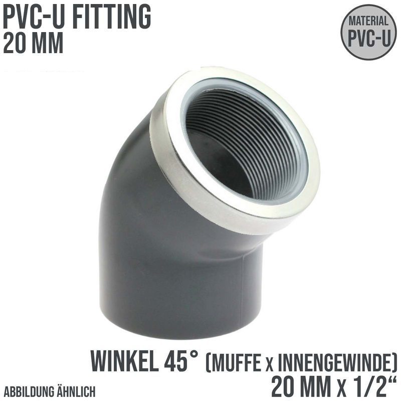 20 mm PVC Klebe Fitting Winkel 45° Innengewinde IG verstärkt 20 mm x  1/2" Muffe Verbinder - PN 16 bar