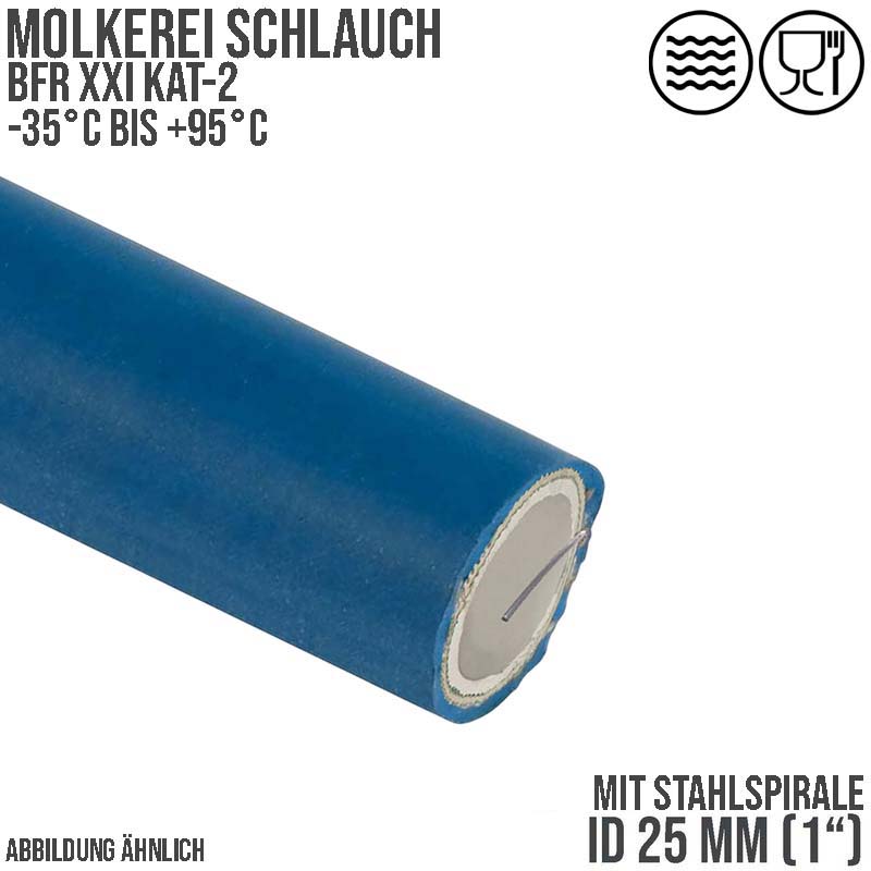 25 mm 1" Molkerei Milch Lebensmittel Schlauch Stahlspirale BfR FDA NBR NVC blau weiß - PN 10 bar