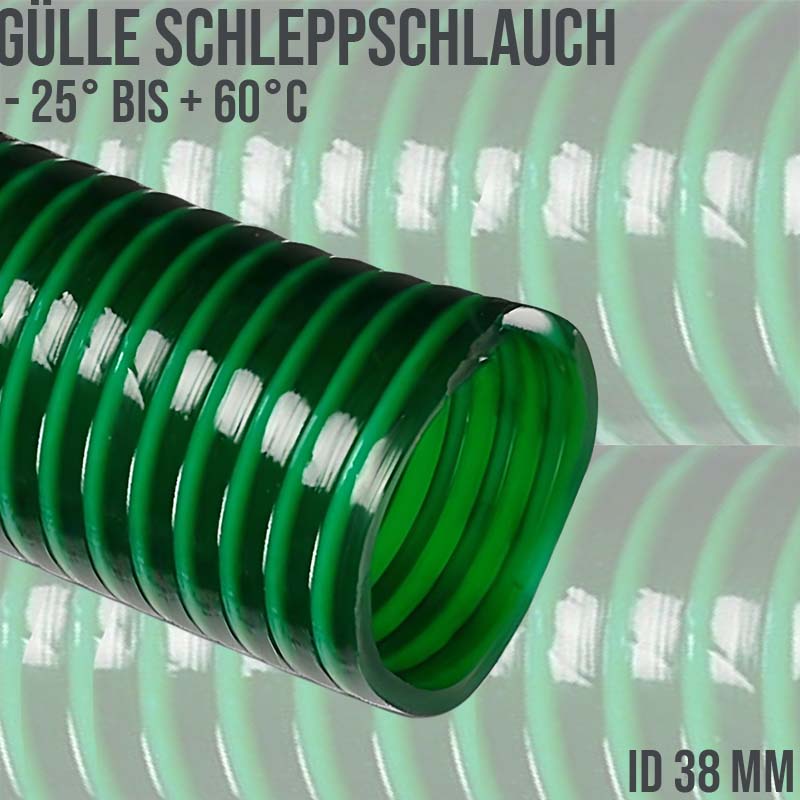38 mm 1 1/2" Zoll Schlepp Gülle Saug Ansaug Spiral Förder Pumpen PVC Schlauch grün PN 4 bar