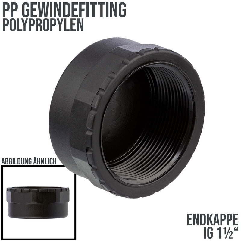 1 1/2" PP Gewinde Fitting Kappe schwarz Innengewinde IG Polypropylen - PN 10 bar