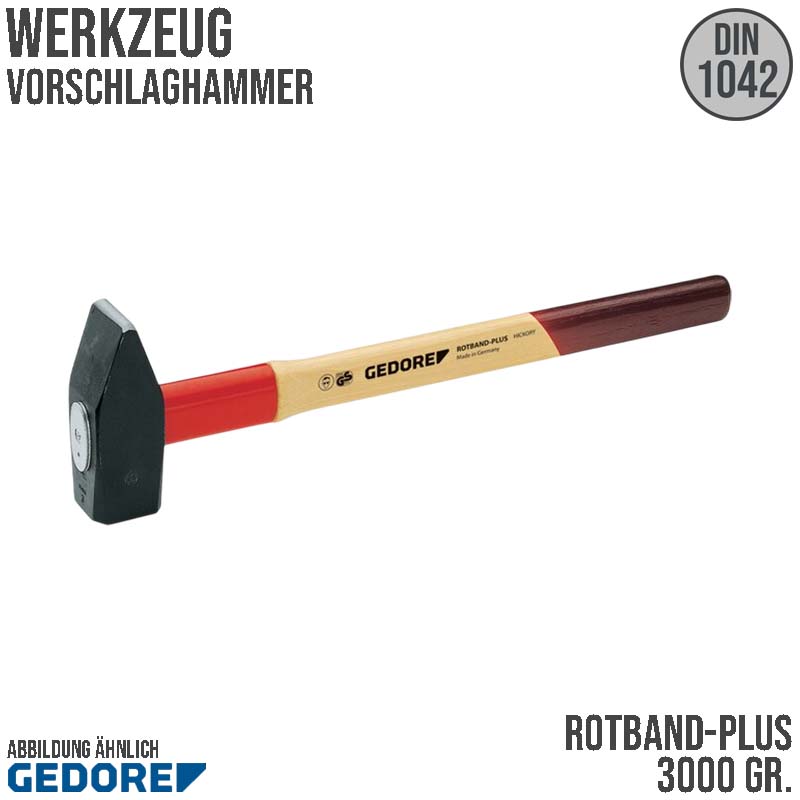 3000 g Sicherheits Vorschlag Hammer "ROTBAND-PLUS" Hickory-Stiel Stahl geschmiedet GEDORE DIN 1042