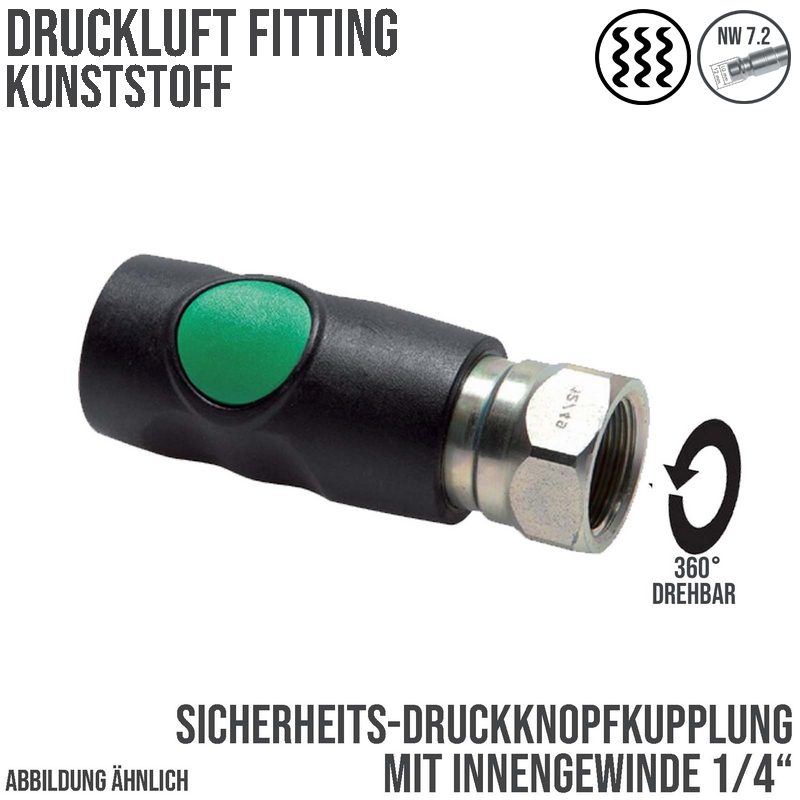 Druckluft Sicherheits Kupplung drehbar Kunststoff NW 7.2 Innengewinde IG 1/4" - PN 12 bar