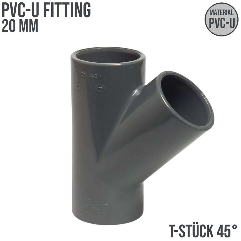 20 mm PVC Klebe Fitting T-Stück 45° Winkel Muffe Verbinder - PN 16 bar