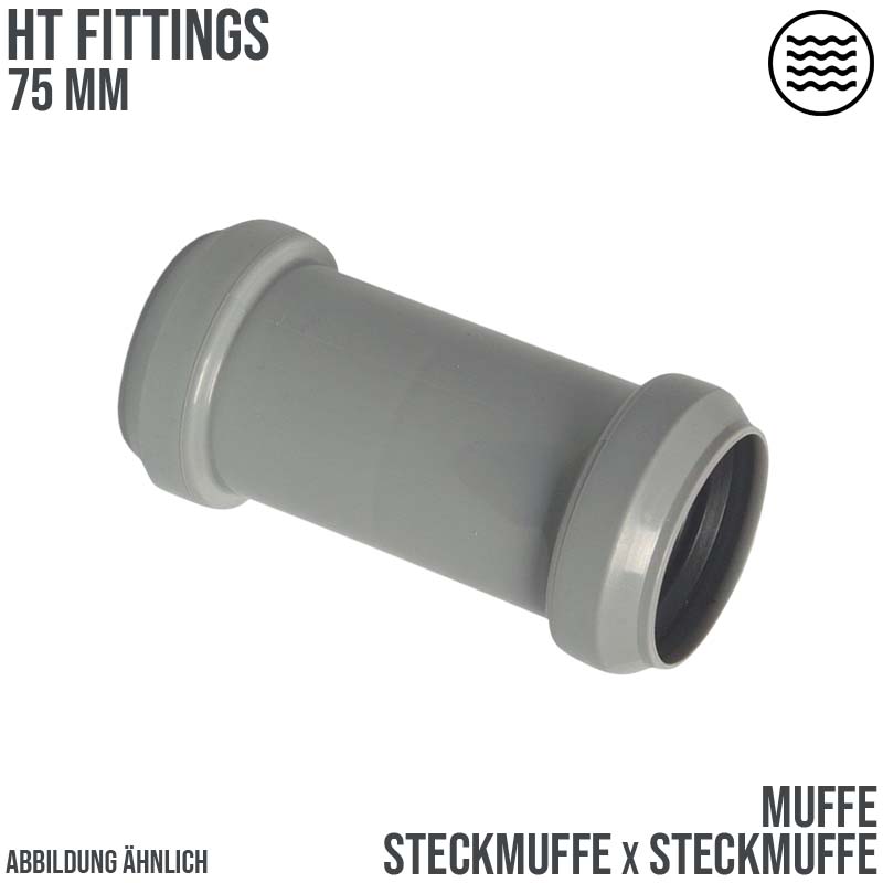 75 mm PP Muffe Abfluß Abwasser HT KG Rohr Steckmuffe grau