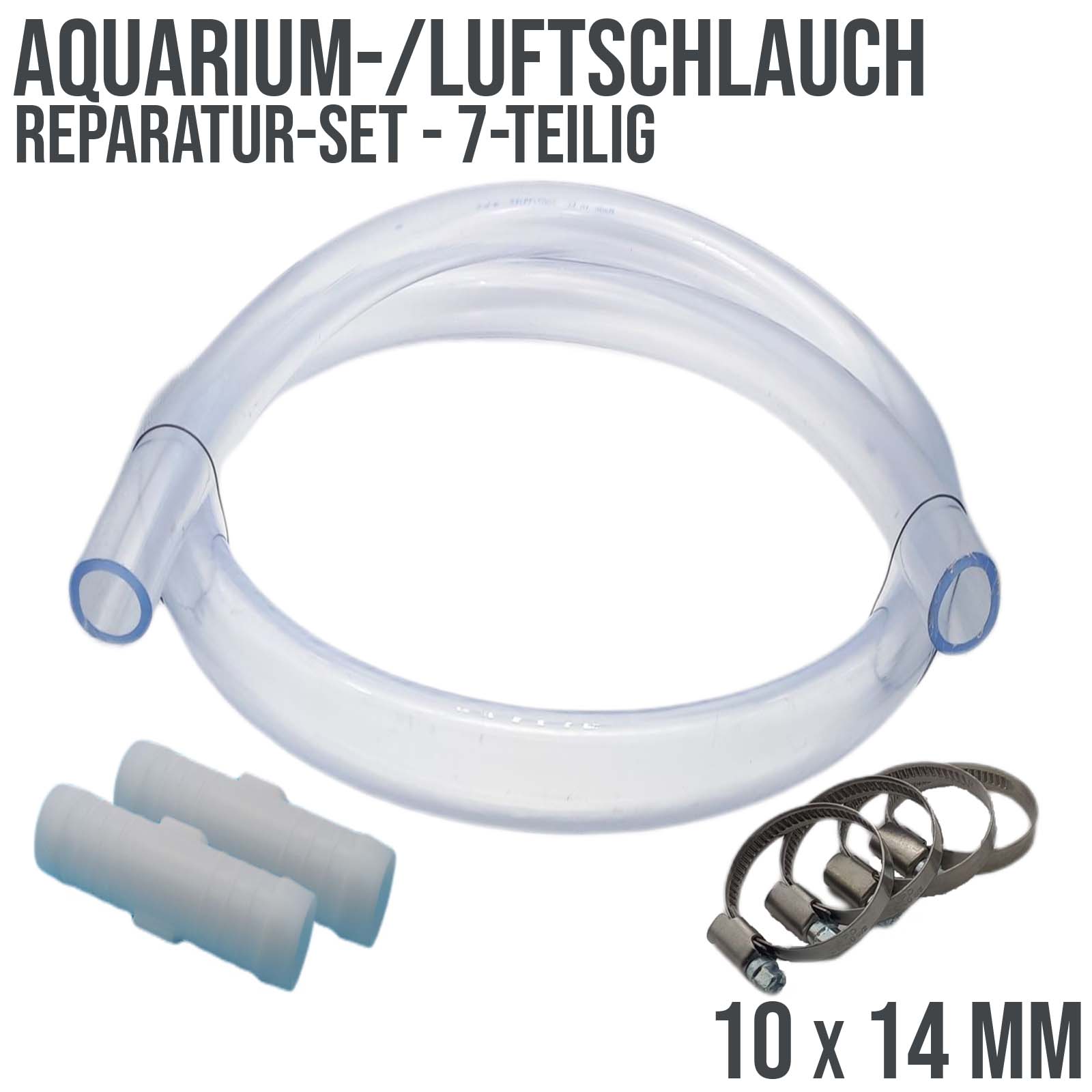 Schlauch Reparatur Set PVC Luft- / Auariumschlauch transparent Verlängerung 10 x 14 mm - 7-teilig