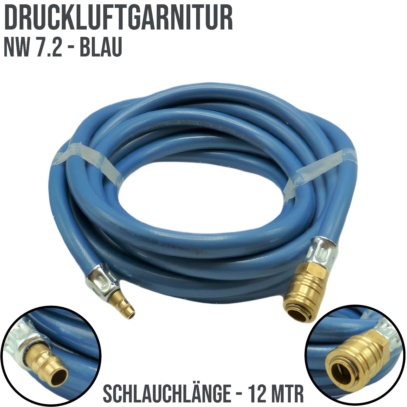 6 mm PVC Druckluft Pressluft Luft Kompressor Garnitur Schlauch BUNA blau - PN 20 bar - 12 m