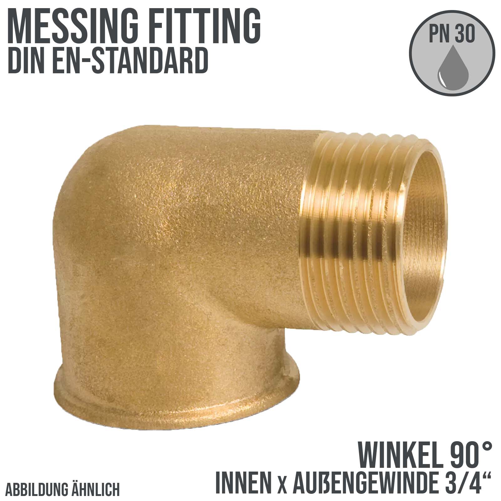 3/4" Winkel 90° Innen x Außengewinde IG x AG Messing Fittings PN 30 bar