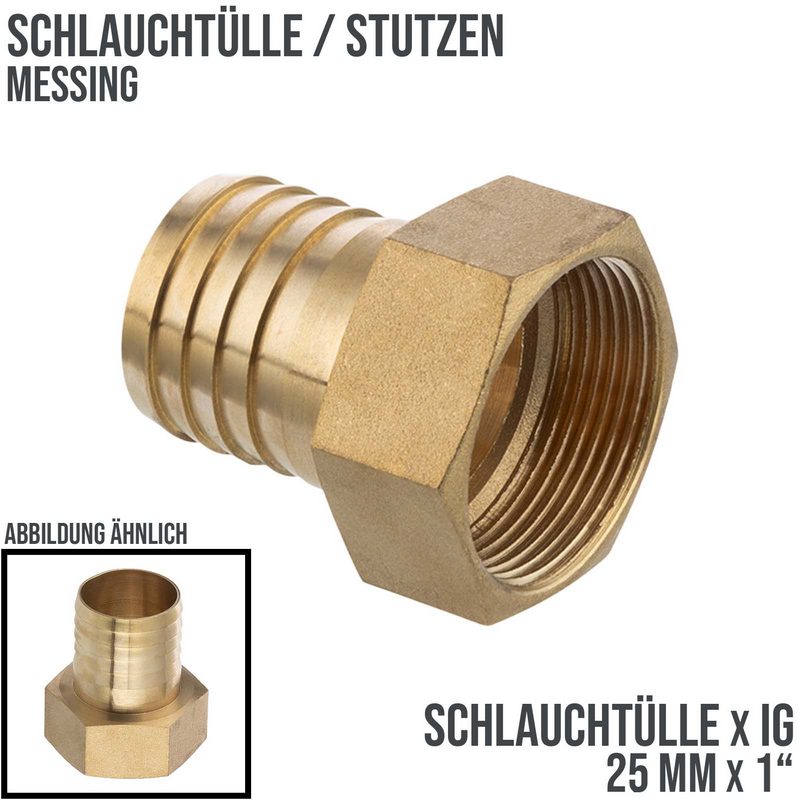 1" x 25 mm Schlauch Tülle Stutzen Innengewinde IG Nippel Messing Fitting - PN 16 bar