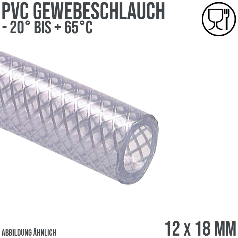 12 x 18 mm Gewebe Druckluft Universal Wasser Luft Kompressor Schlauch transparent PN 17 bar