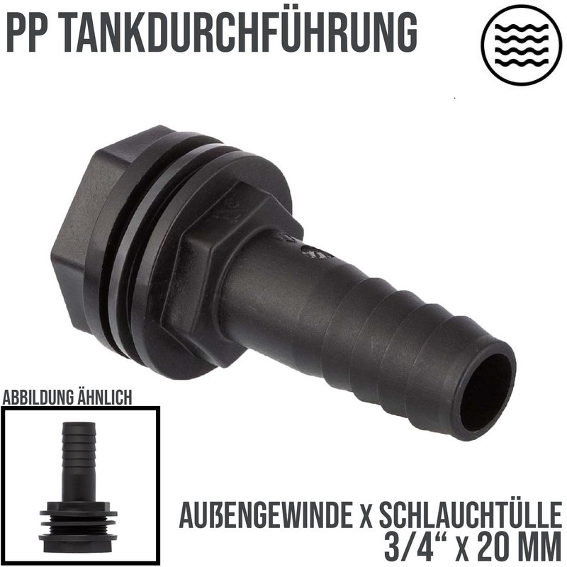 3/4" x 20 mm Tank Regentonne Durchführung Außengewinde x Schlauch Tülle - PN 6 bar