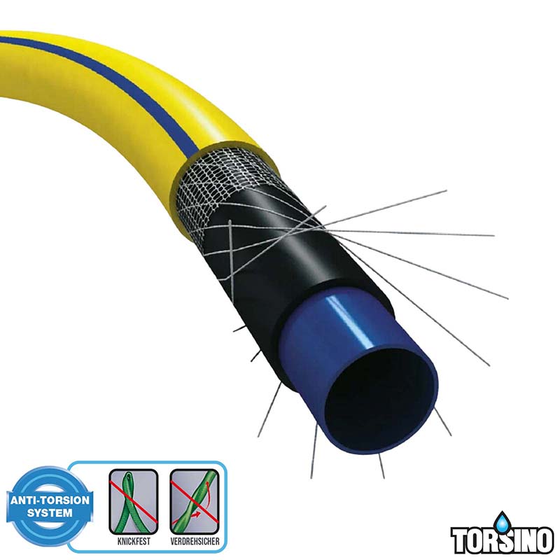 19 mm 3/4" Zoll 5-lagiger Garten Wasser Bewässerung Schlauch gelb Torsiono Plus PN 8 bar - 50m