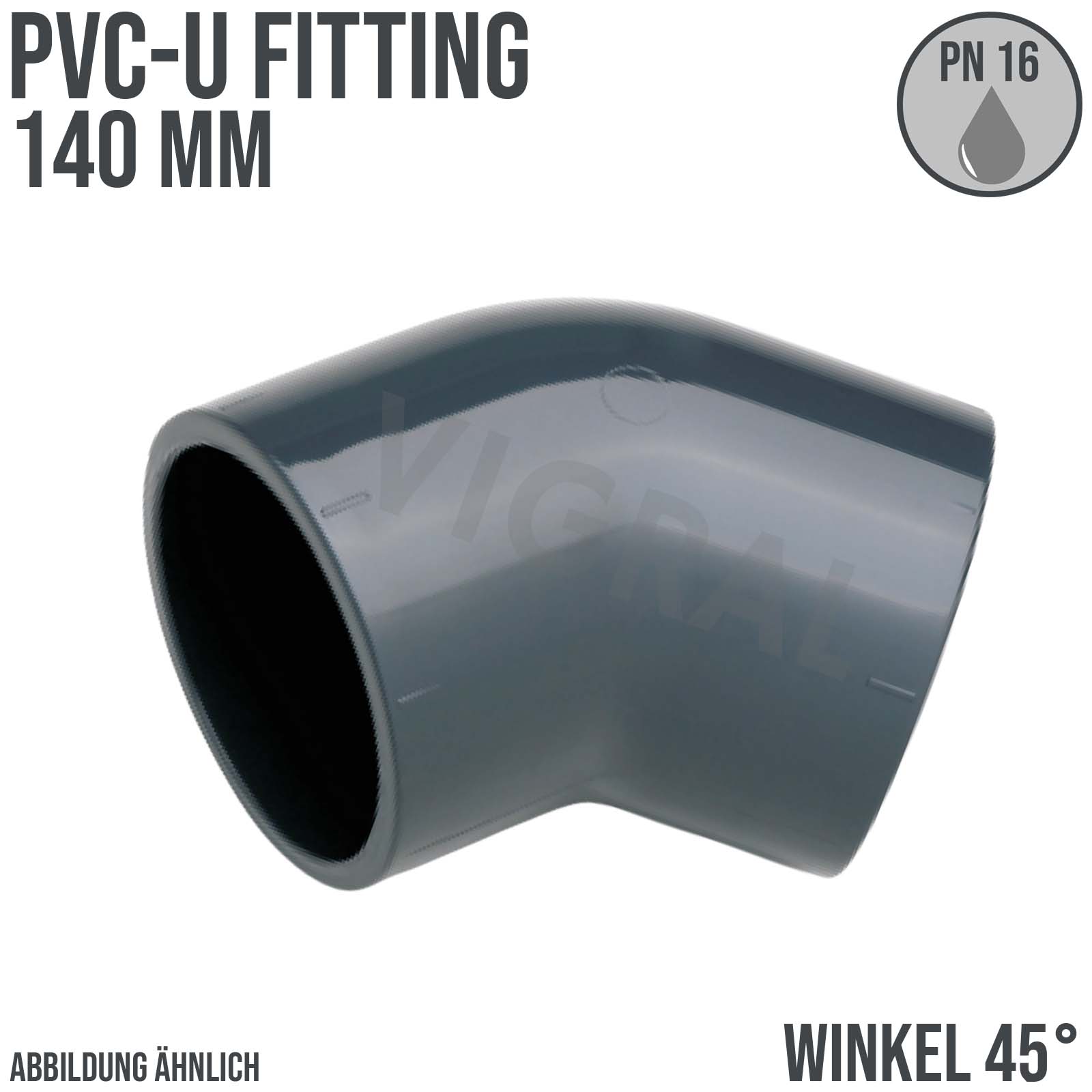 140 mm PVC Klebe Fitting Winkel 45° Muffe Verbinder - PN 16 bar