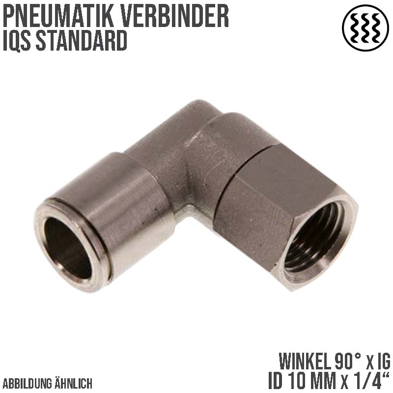 10 mm x 1/4" Pneumatik Steck Verbinder Winkel 90° IQS MSV Messing Innengewinde - PN 16 bar