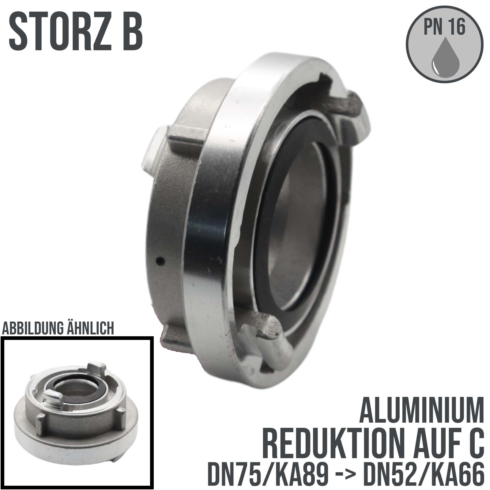 STORZ B DN75 KA89 auf C DN52 Reduktion Adapter Kupplung Schlauch PN 16 bar