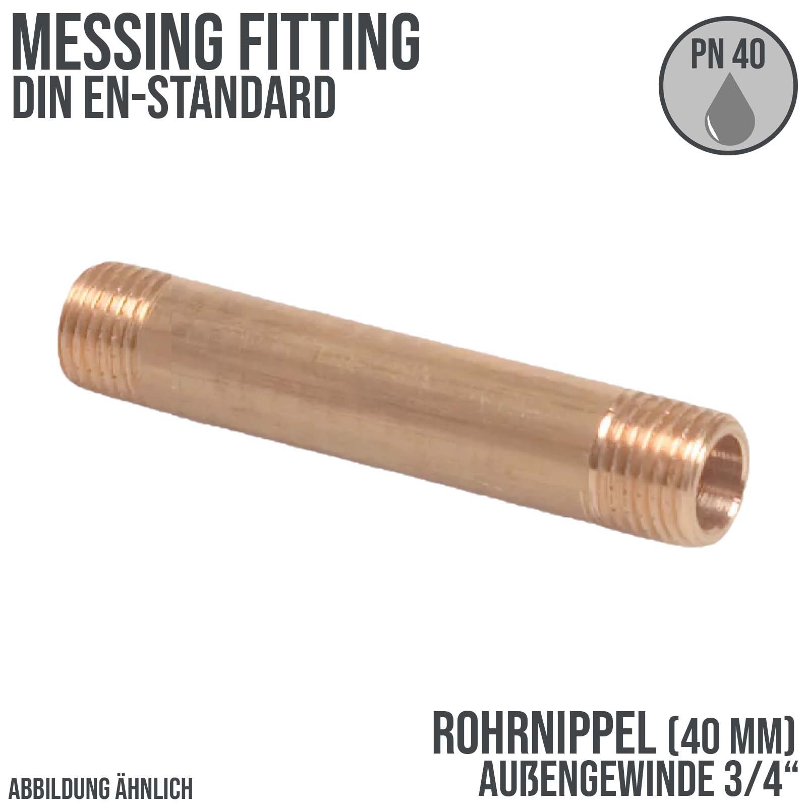 3/4" Rohrnippel 40 mm Außen x Außengewinde AG Messing Fittings PN 40 bar