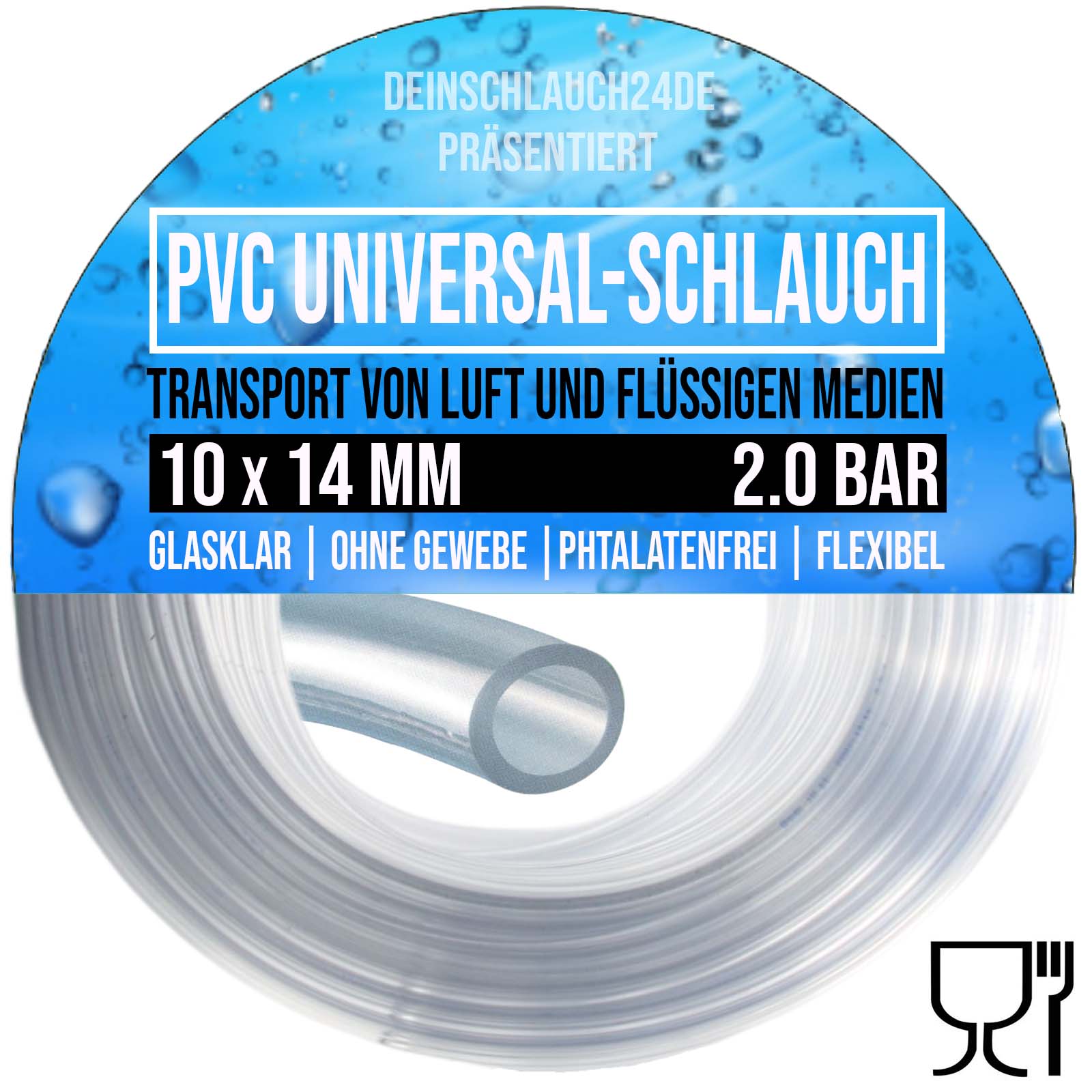 10 x 14 mm PVC Luft Filter Wasser Universal Labor Aquarium Terrarium Schlauch klar durchsichtig - PN 2 bar