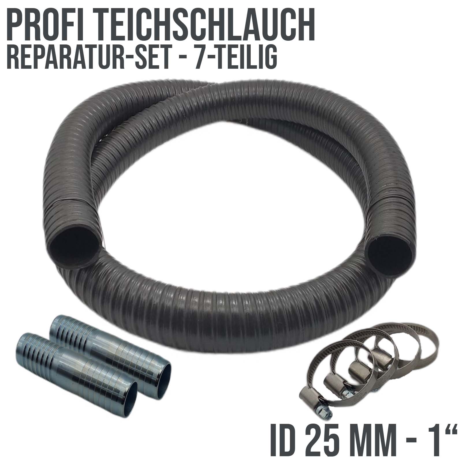 Schlauch Reparatur Set Teichschlauch Profi schwer Verlängerung 25 mm (1") - 7-teilig