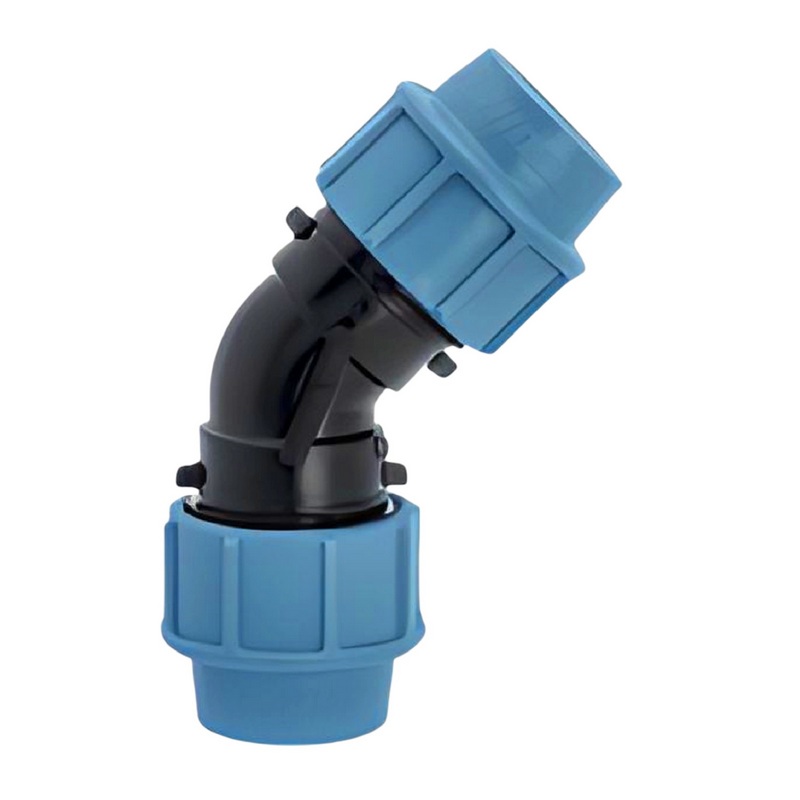 63 mm PE PP Fitting Klemm Verbinder Verschraubung Muffe Rohr Winkel 45° DVGW - Unidelta