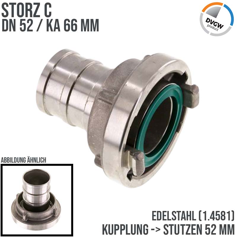 STORZ C DN 52 KA 66 V4A Saug Druck Kupplung -> Stutzen Tülle 52 mm Bau Feuerwehr Schlauch Edelstahl KTW FKM - PN 16 bar