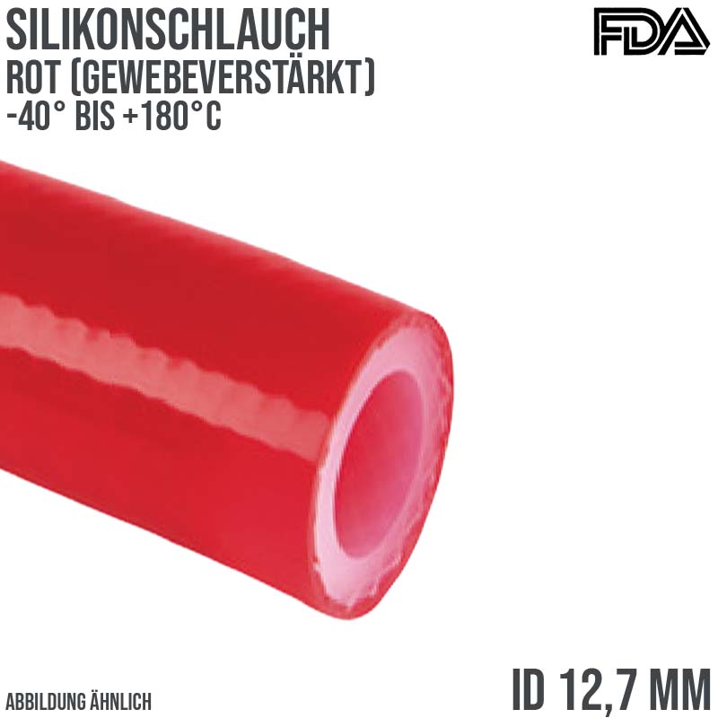 12,7 x 20,7 mm Silikon Silicon Schlauch Gewebe rot lebensmittelecht FDA PN 7 bar