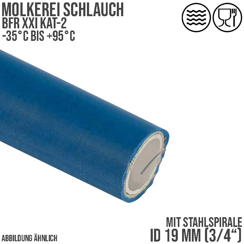 19 mm 3/4" Molkerei Milch Lebensmittel Schlauch Stahlspirale BfR FDA NBR NVC blau weiß - PN 10 bar