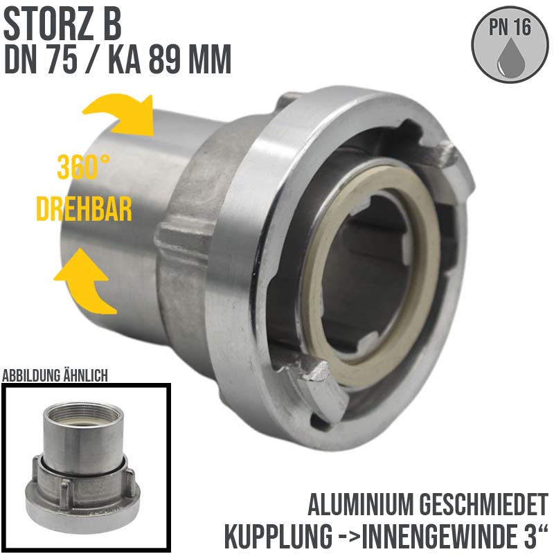 STORZ B DN 75 KA 89 Kupplung mit drehbarem IG 3" Saug Bau Feuerwehr Schlauch - PN 16 bar