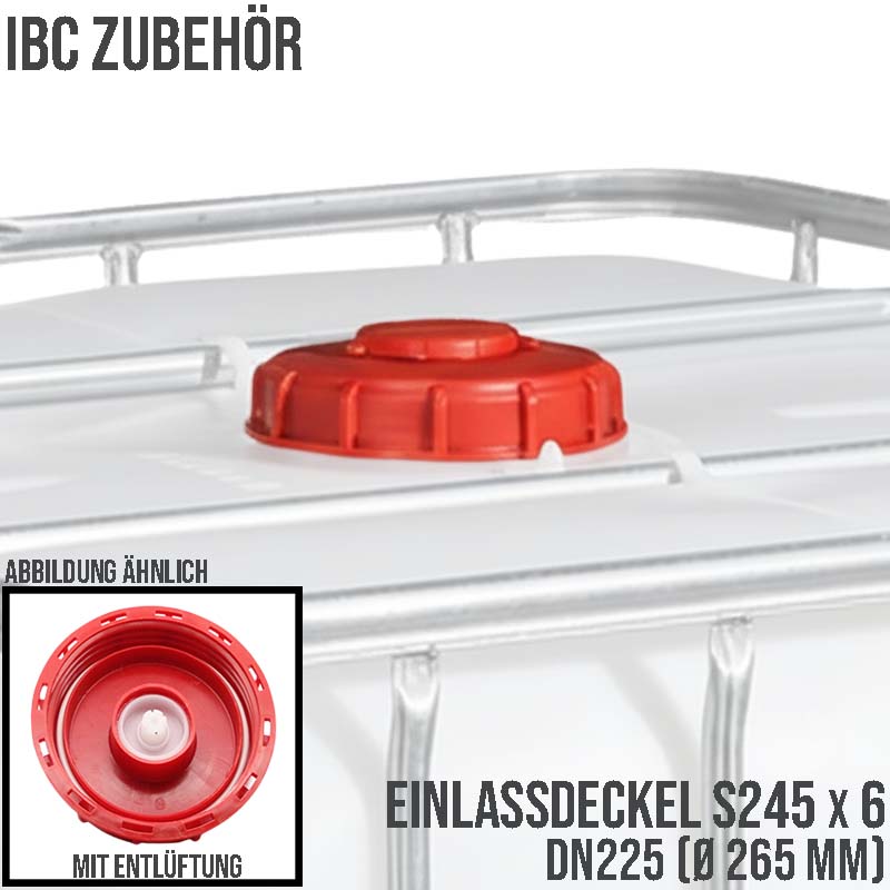 S245 x 6 DN 225 (AD 255 mm) IBC Container Einlass Deckel Verschluss mit Einlüftung - rot