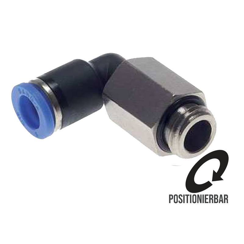 16 mm x 1/2" Pneumatik Steck Verbinder Winkel 90° lang IQS Außengewinde zylindrisch - PN 20 bar