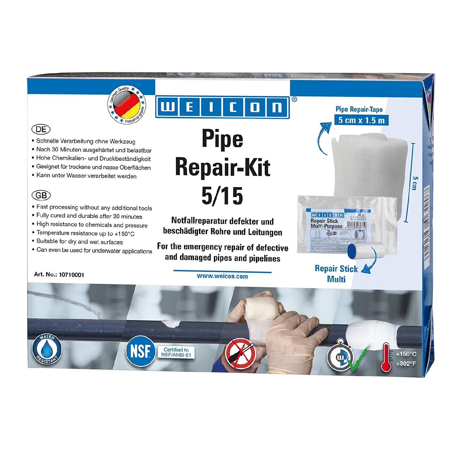 Rohr Pipe Leitungen Notfall Leck Risse Reparatur Kit 12,5 cm x 10,0 m