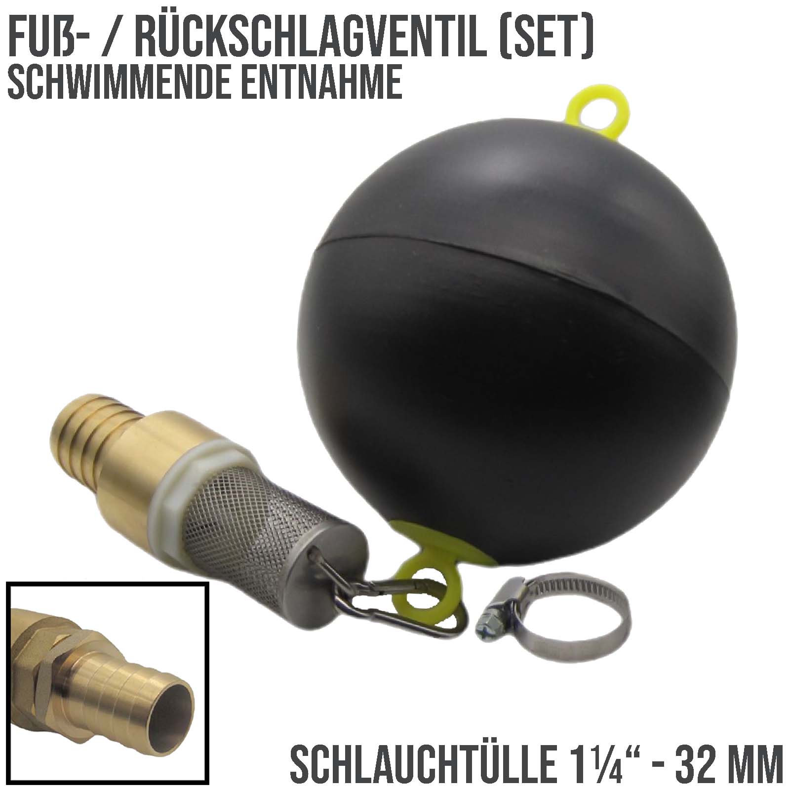32 mm 1 1/4" Zoll Rückschlagventil Saugkorb Fußventil mit Schwimmkugel für schwimmende Entnahme