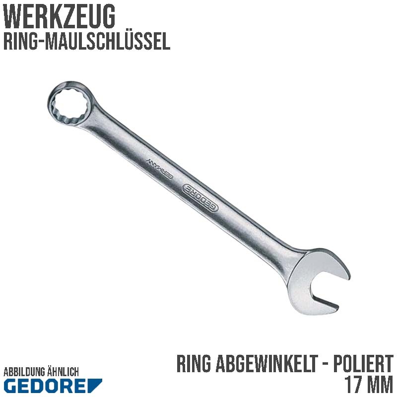 17 mm Ring Maul Schlüssel abgewinkelt Vanadium Stahl verchromt Gedore