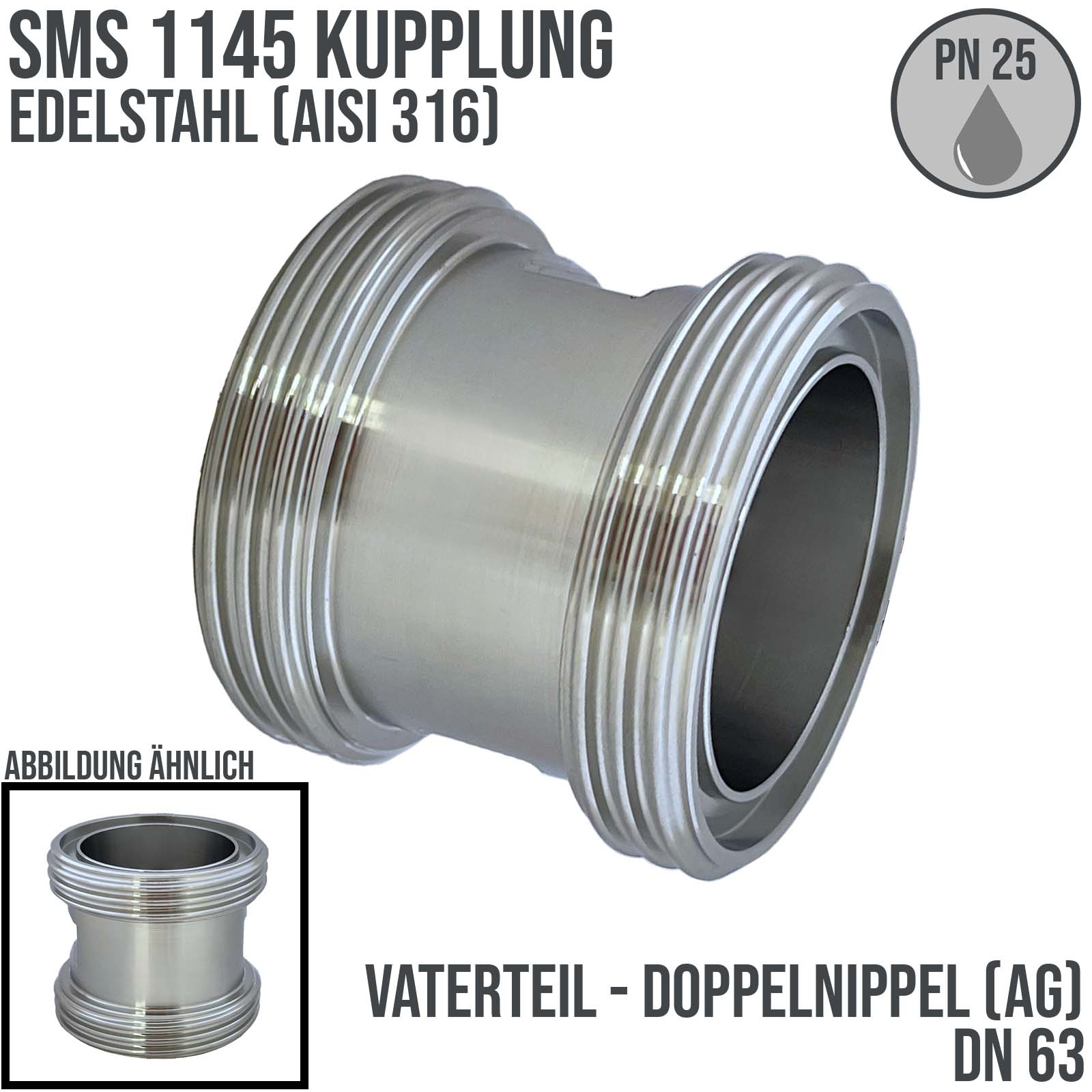 DN 63 SMS Kupplung 1145 Vaterteil VT Außengewinde Doppelnippel - PN 25 bar