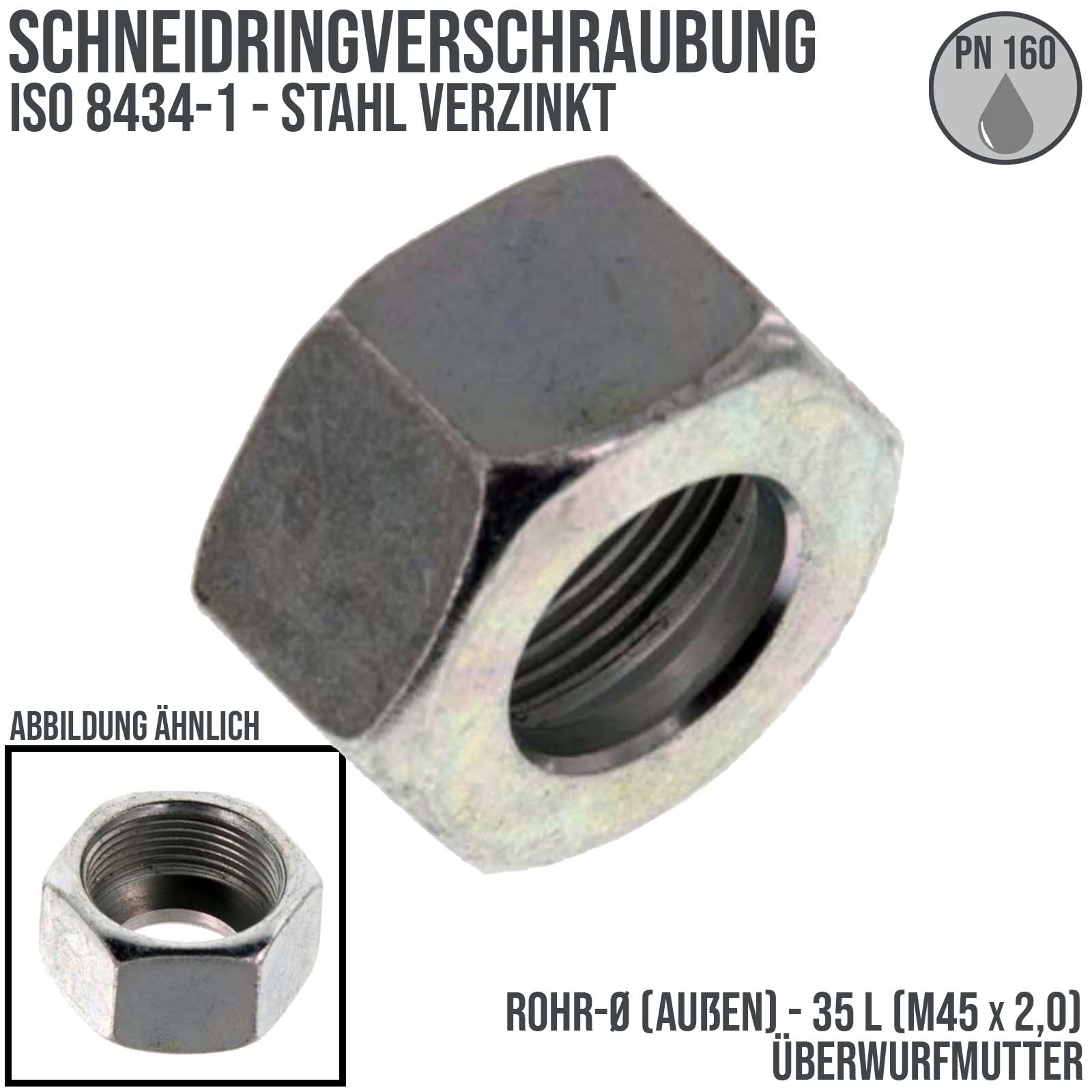 35 L Schneidring Verschraubung Überwurfmutter M 45 x 2,0 - PN 160 bar