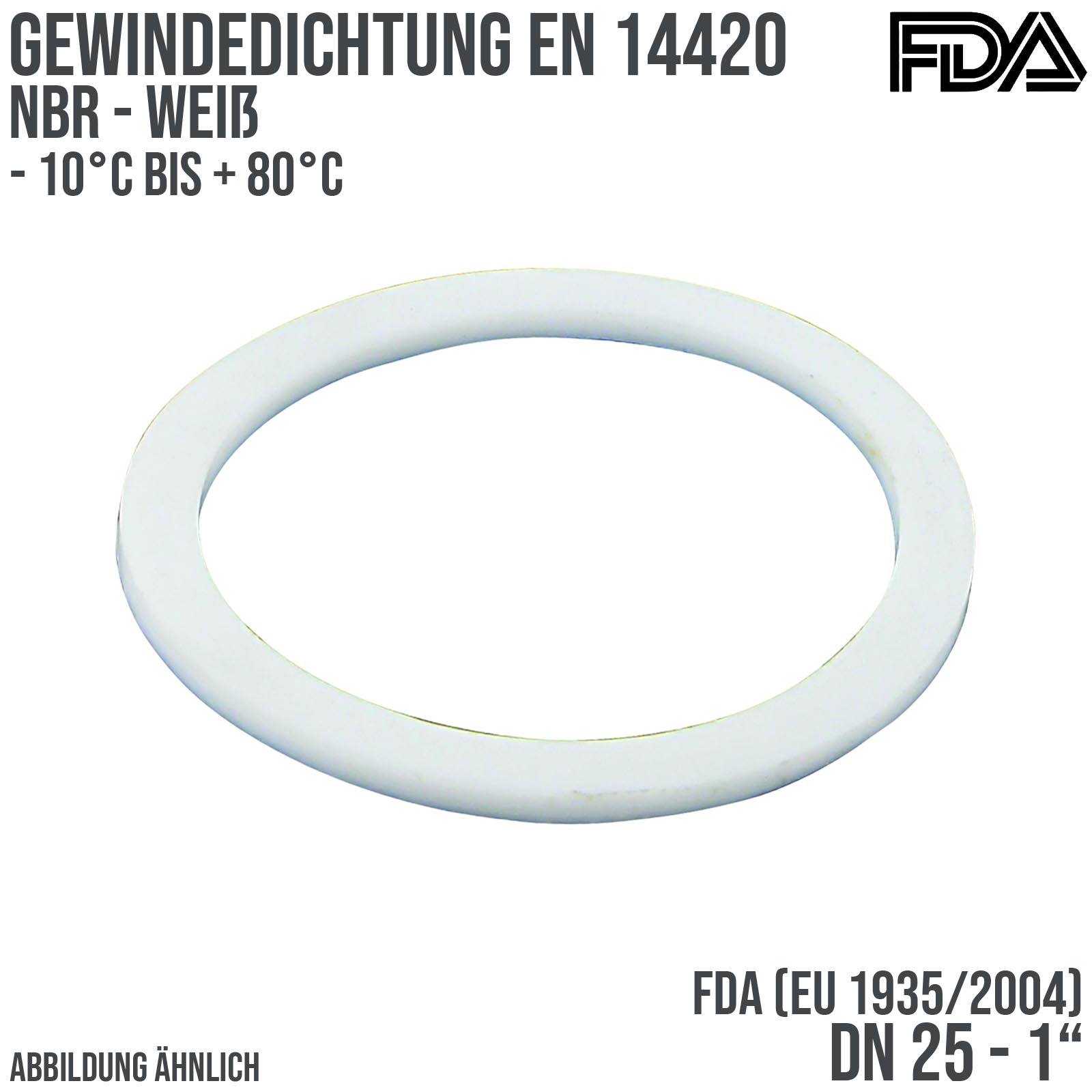 1" Zoll Gewindedichtung EN 14420 NBR weiß FDA EU 1935/2004 DN 25