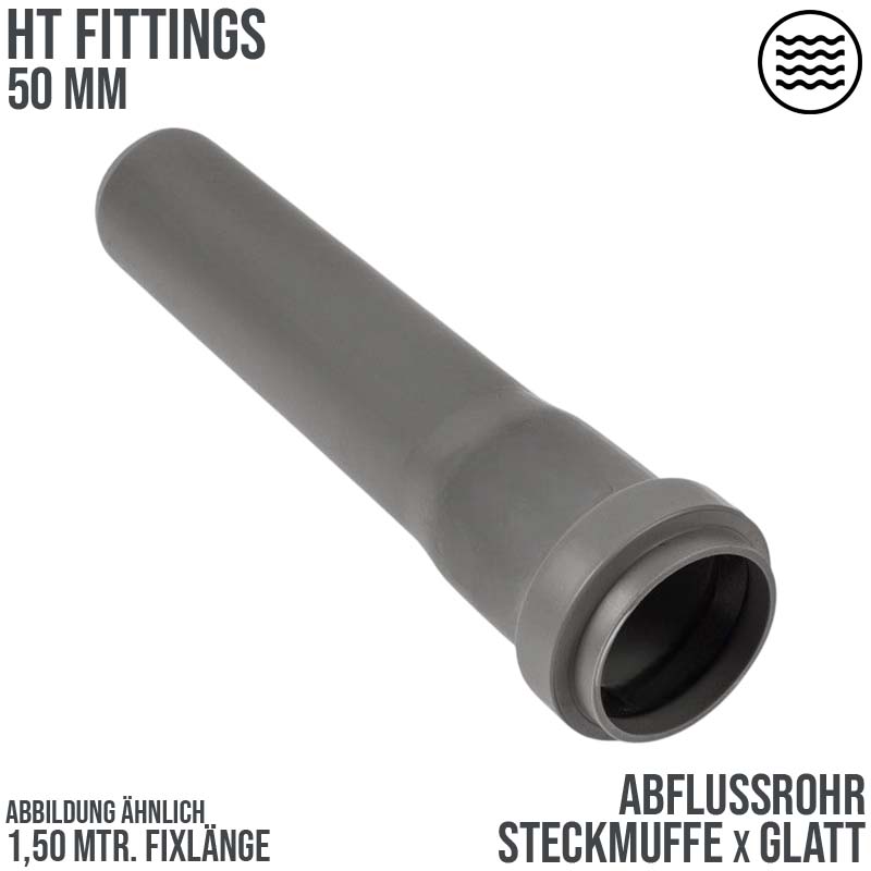 50 mm PP Abfluß Abwasser HT KG Rohr grau - 1,50 m Fixlänge