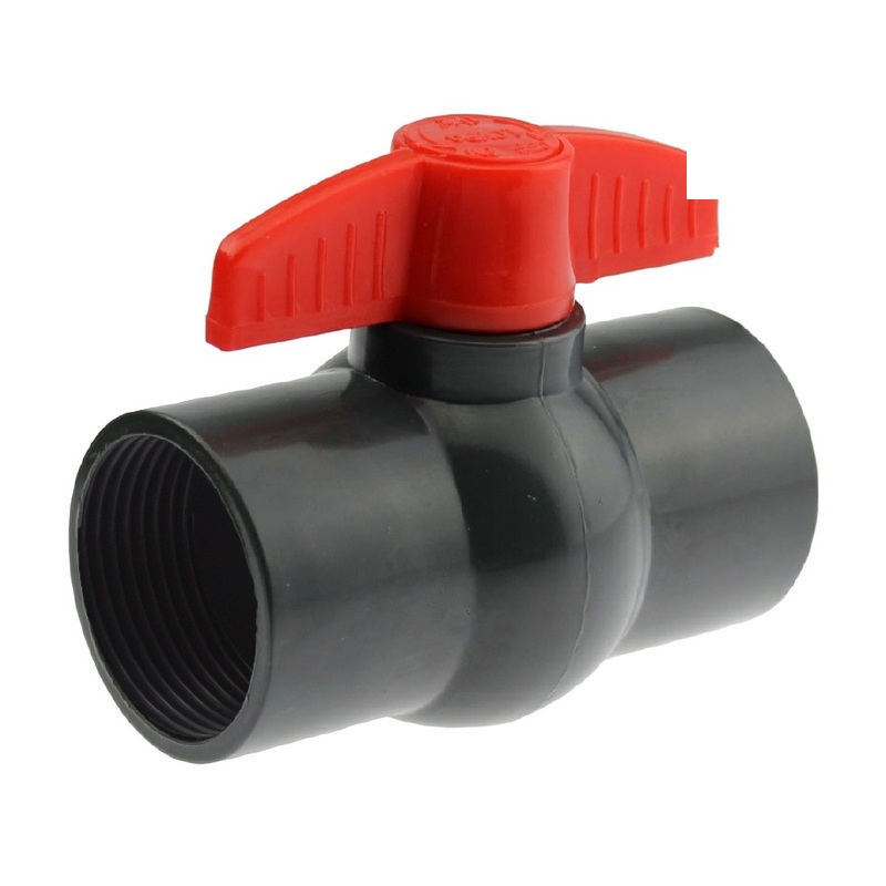 2 1/2" PVC Kugel Absperr Hahn Ventil ECO grau beitseitiges Innengewinde PN 10 bar - roter Griff