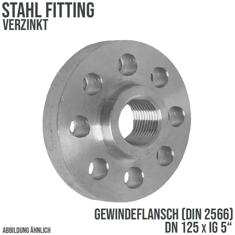 DN 125 x 5" Gewinde Flansch Innengewinde IG Stahl verzinkt DIN 2566 - PN 16 bar