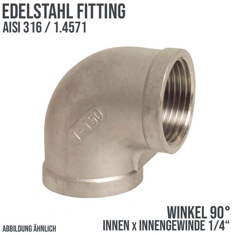 1/4" Edelstahl Fitting V4A AISI 316 Nr. 90 - Winkel 90° Innengewinde IG - PN 16 bar