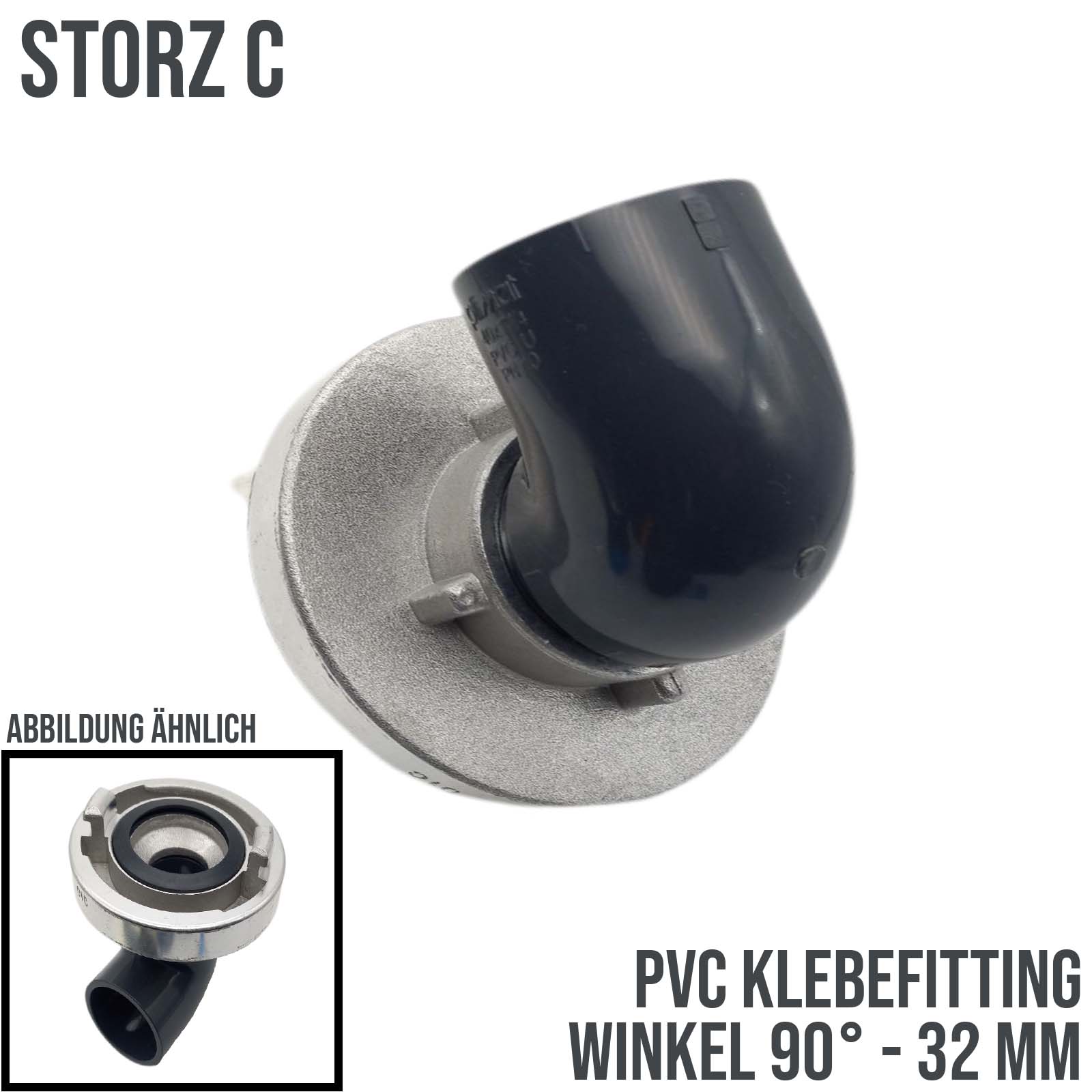 STORZ C DN 52 KA 66 Übergangsstück Adapter -> 32 mm PVC-U Klebe Fitting Winkel 90°