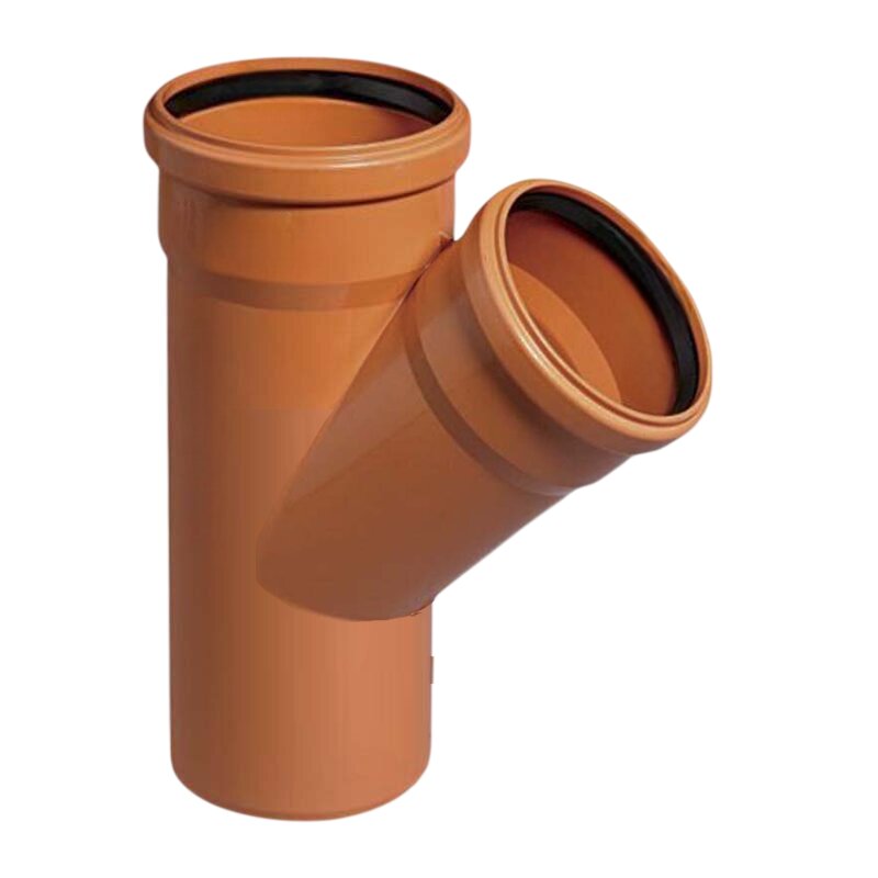 200 x 160 mm PVC T-Stück 45° red. Abzweig Abfluß Abwasser HT KG Rohr SN4 Steckmuffe x Stutzen rostbraun