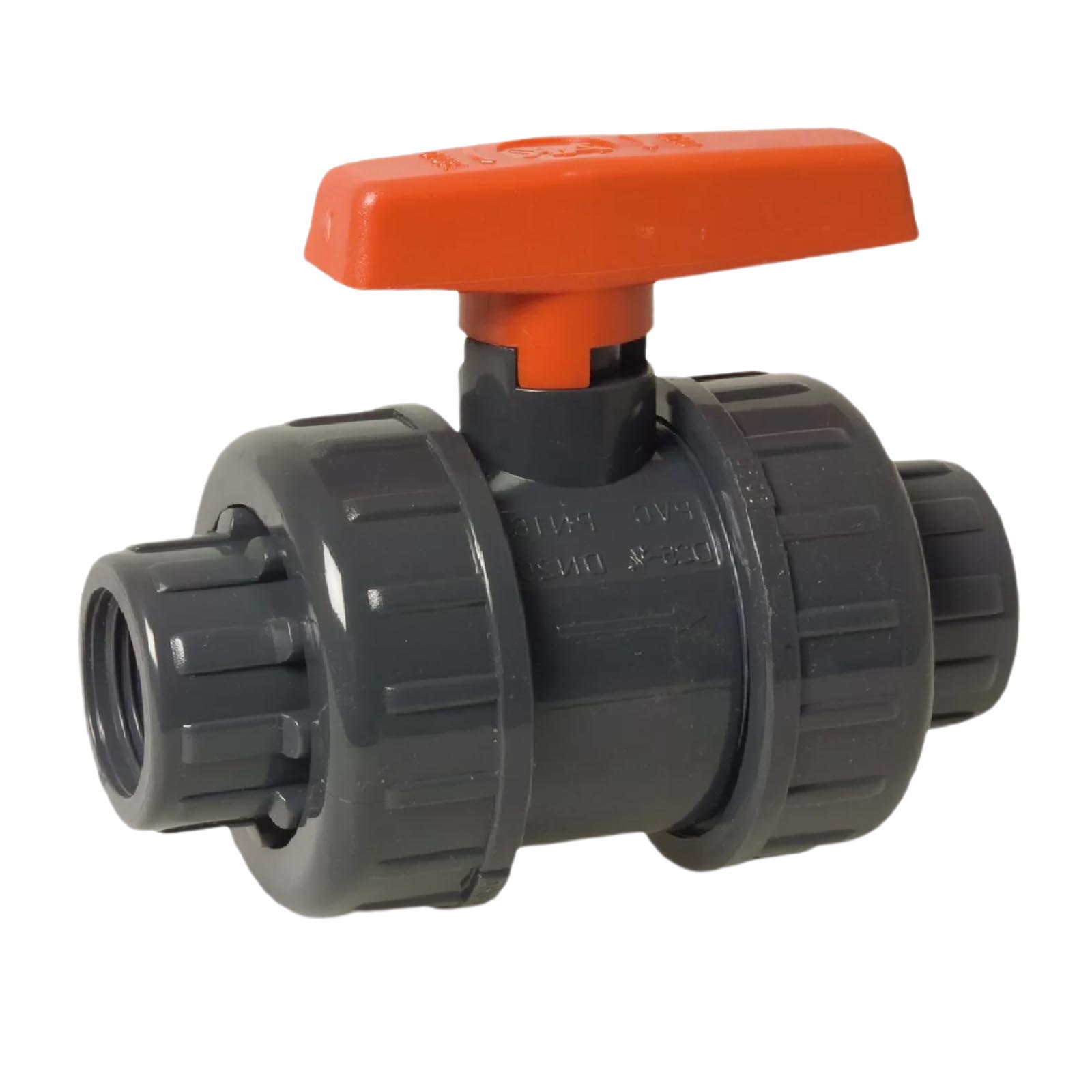 1 1/4" PVC Kugel Absperr Hahn Ventill beitseitiges Innengewinde PN 10 bar - roter Griff