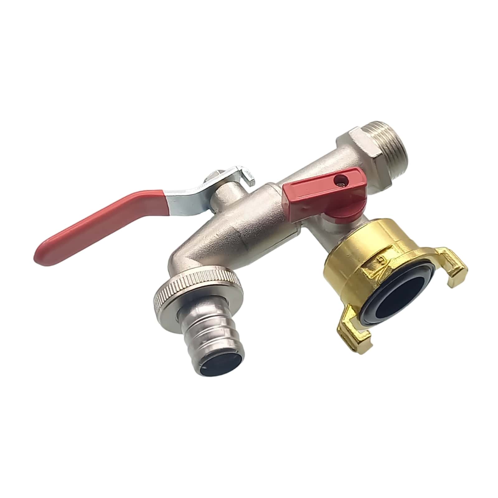 3/4" Messing Auslauf Ventil Hahn 2-fach Auslass 19 mm Tülle Schnellkupplung PN 10 bar