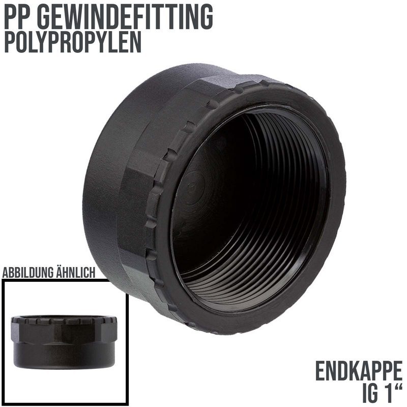 1" PP Gewinde Fitting Kappe schwarz Innengewinde IG Polypropylen - PN 10 bar
