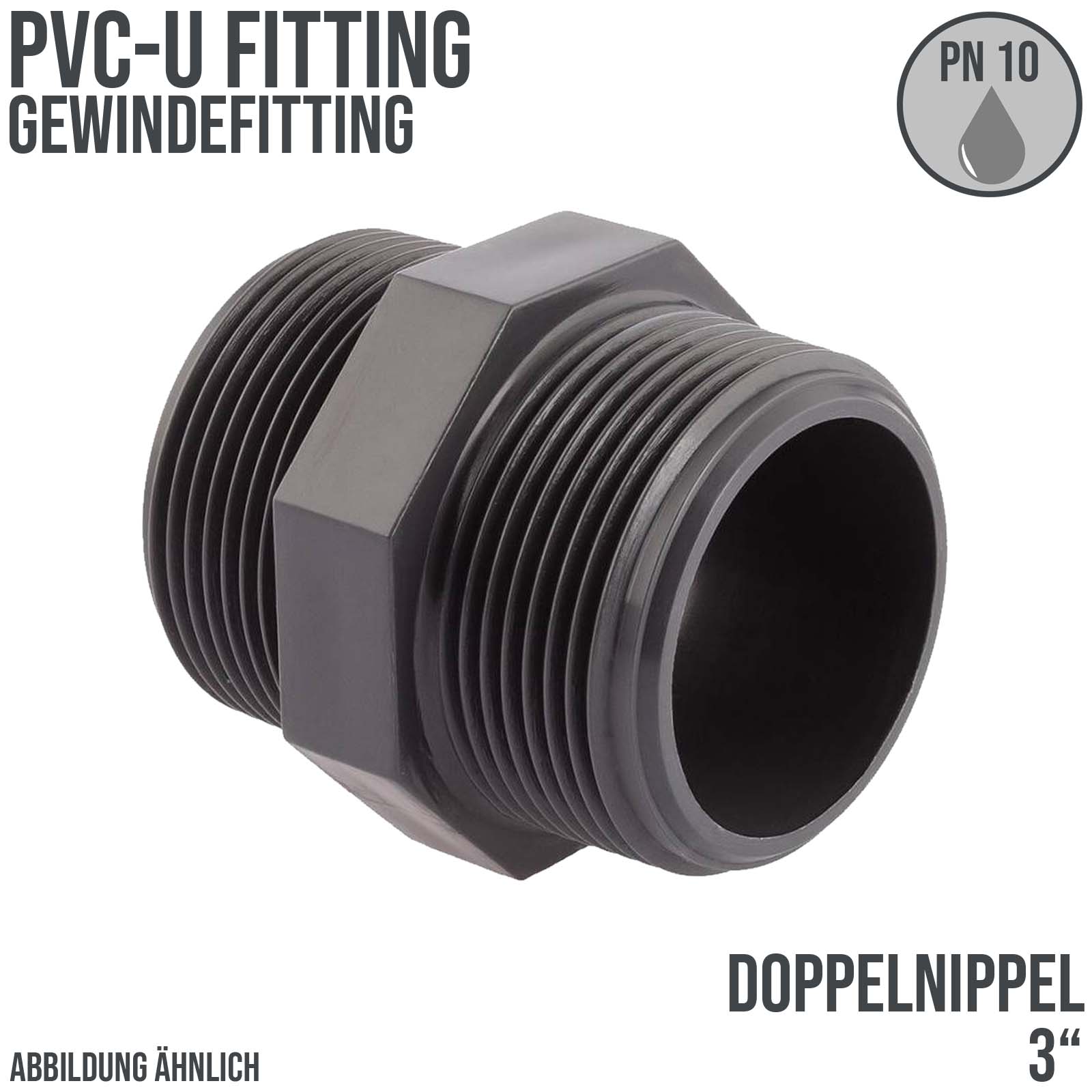 3" PVC Fitting Doppel Nippel Außen Gewinde Verbinder - PN 10 bar