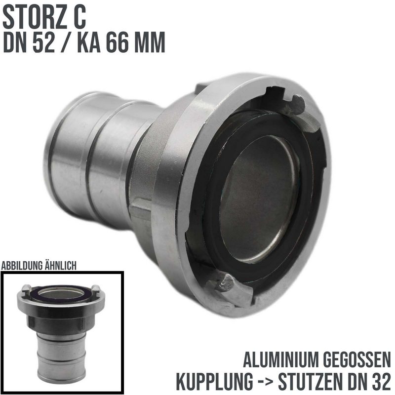STORZ C DN 52 KA 66 Saug Druck Kupplung -> Stutzen Tülle 32 mm Bau Feuerwehr Schlauch Aluminium - PN 10 bar