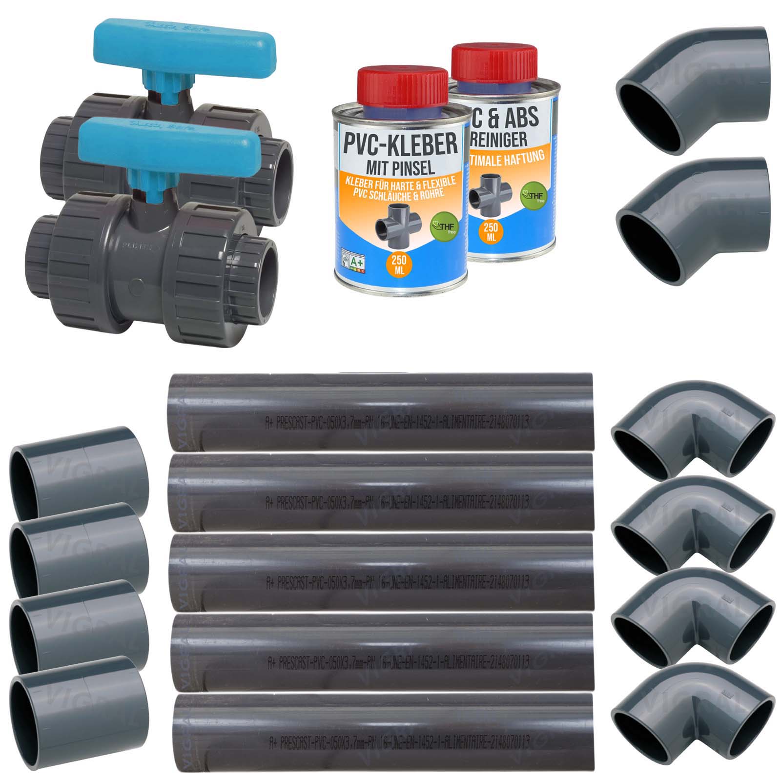 50 mm PVC Klebe Fittings Verrohrungspaket Pool Schwimmbad Schlauch Rohr FEST - 5 m - blau