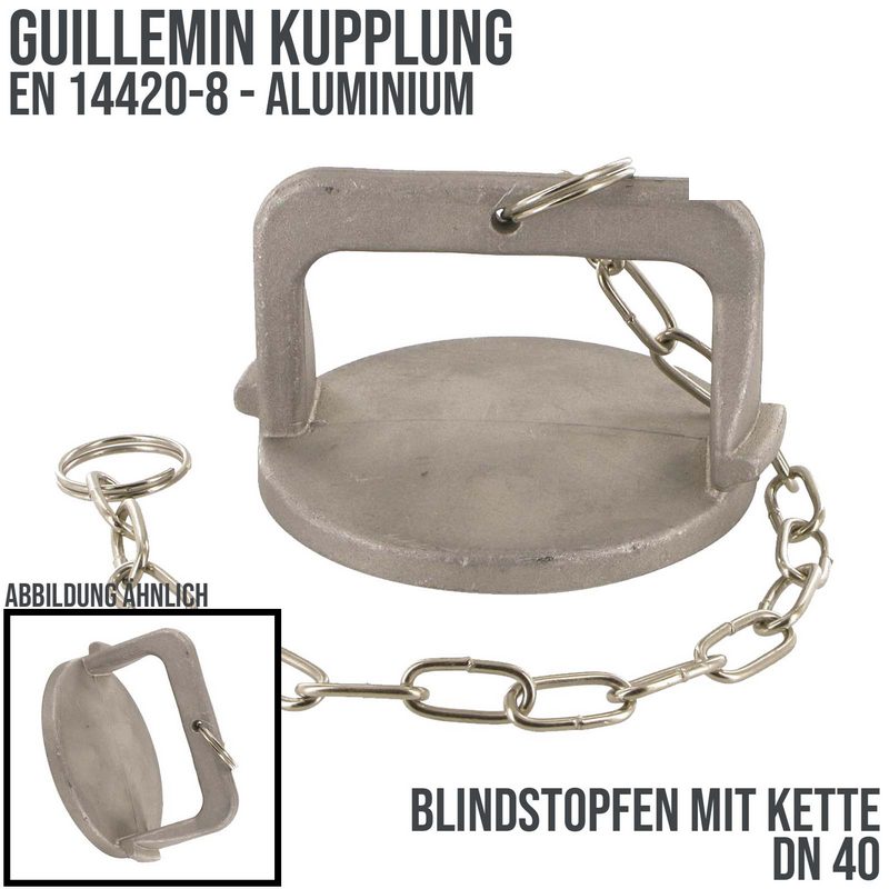 DN 100 Guillemin Kupplung Blind Stopfen Verschluss mit Griff und Kette Aluminium - PN 16 bar