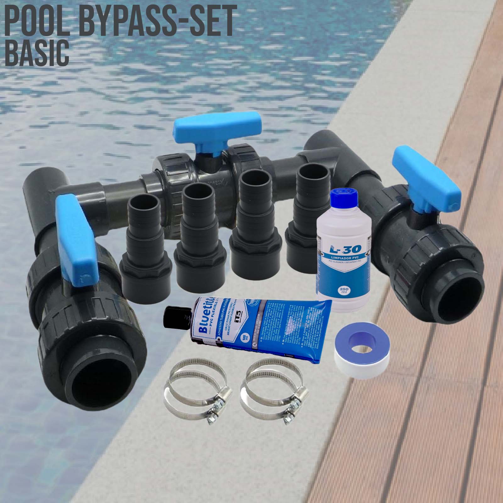 Pool Bypass-Set BASIC Wärmepumpe Schwimmbad Spa Solar Heizung Ventil 20-teilig