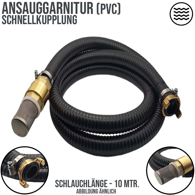 32 mm 1 1/4" Zoll Ansaug Saug Schlauch Pumpen Garnitur Schnellanschluss schwarz - 10 m