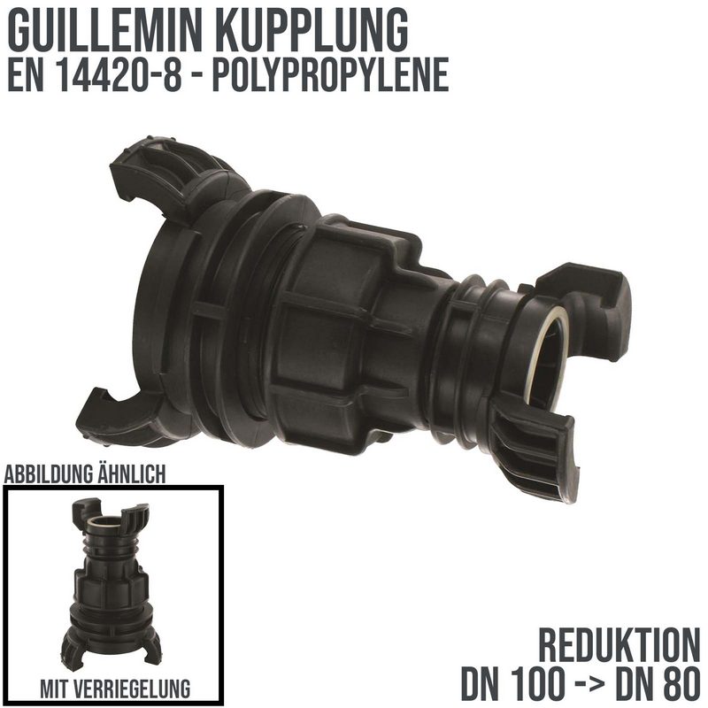 DN 100 -> DN 80 Guillemin Kupplung Reduktion Reduzierer Übergangsstück Verriegelung Polypropylene (PP) - PN 16 bar